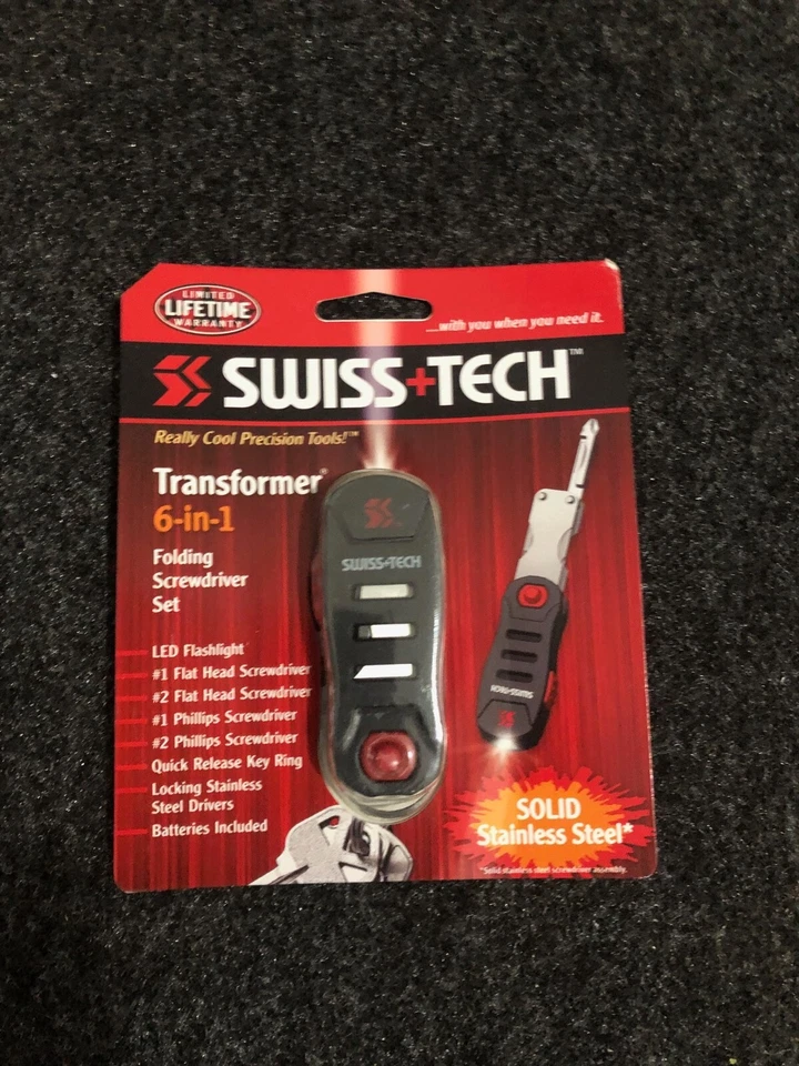 SWISS TECH TRANSFORMER 6-in-1 FOLDING STAINLESS STEEL SCREWDRIVER SET   KEY RING - Image 1 of 1