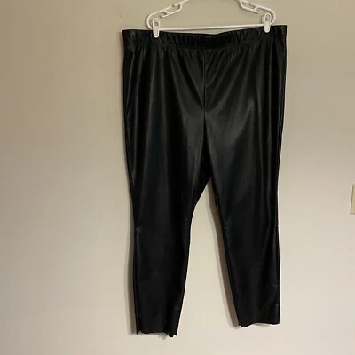 H&M Women Plus 3XL Black Vegan Faux Leather Elastic Waist High Rise Leggings NWT - Image 1 of 4