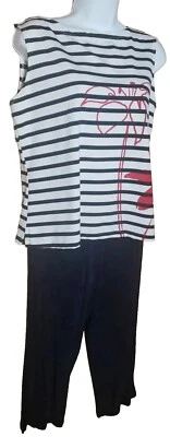 Conjunto de Pantalones AGB Byer California Sin Mangas Azul Rayas Top Elástico Talla Grande  Foto 1 de 4