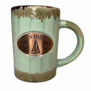 San Diego Copper Medallion Coffee Mug Green Drip Glaze Americaware Tea - Picture 1 of 12