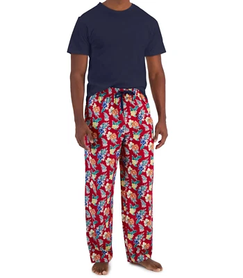 Club Room Men's Large Two Piece Pajama Set Short Sleeve Pants Jester Red NEW $50 - Image 1 of 4