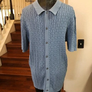 Paul Jones Men's Size XL Knit Blue Button-up Short Sleeve Collared Shirt - Picture 1 of 7