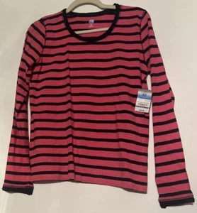 SB Active Long Sleeve Shirt womens Petite Med Pink Striped 100% Cotton Pullover - Picture 1 of 12