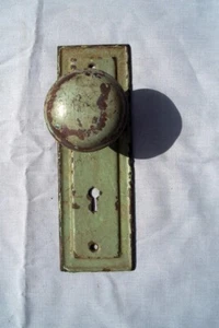Vintage Shabby Green Door Knob and Plate Set - Picture 1 of 5