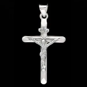 14K White Gold Crucifix Cross Religious Pendant INRI - Picture 1 of 7