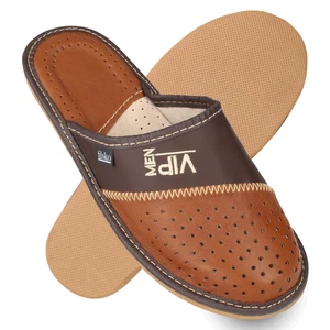 Hausschuhe Herren Leder VIP MEN bis Gr. 50 braun ungefüttert Pantoffel filsko