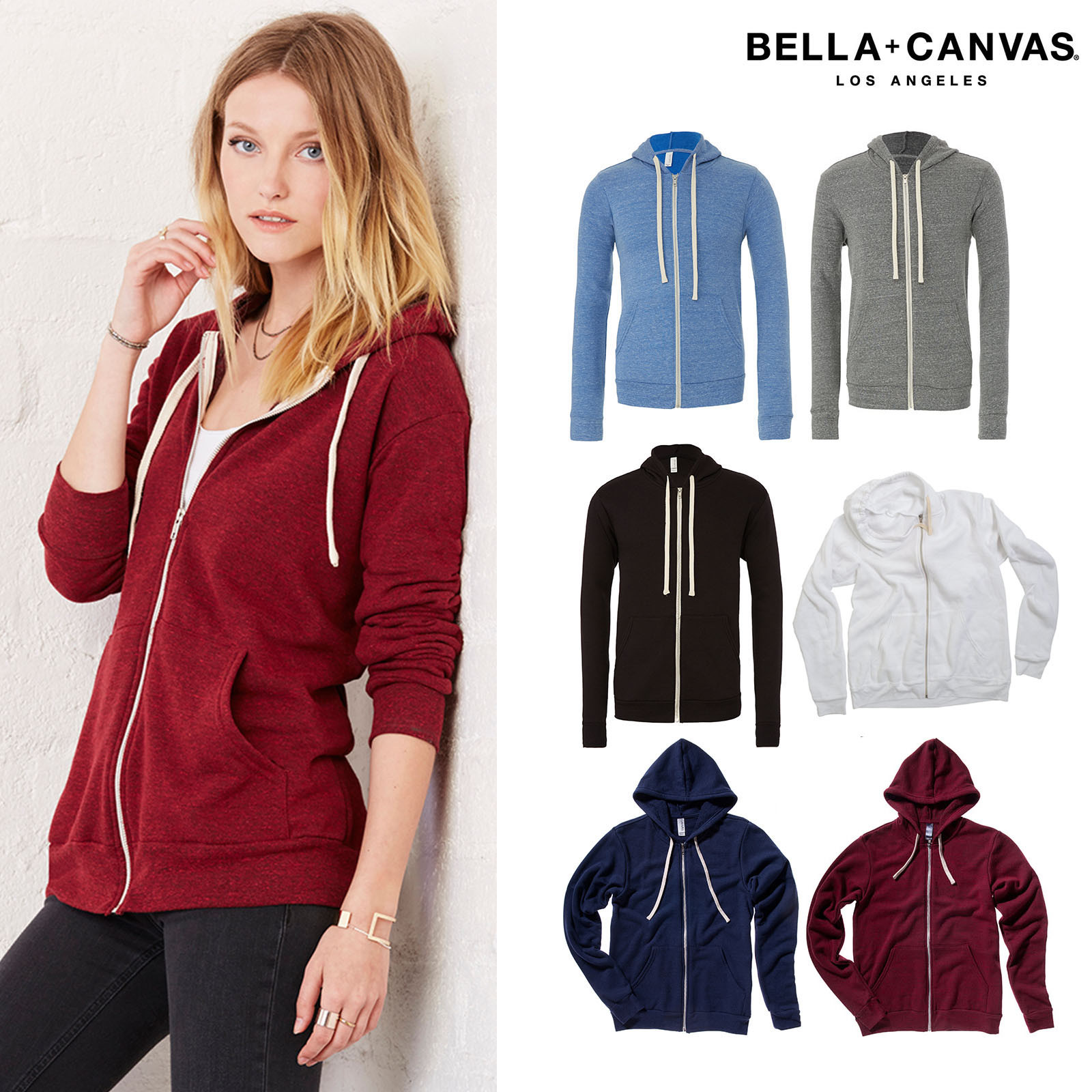 Canvas Unisex Triblend Full Zip Hoodie 