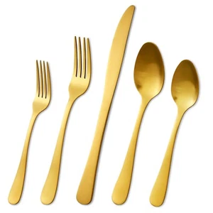 Gold Flatware set, 20 Piece Stainless Steel set  Service for 4 Silverware set - Picture 1 of 7