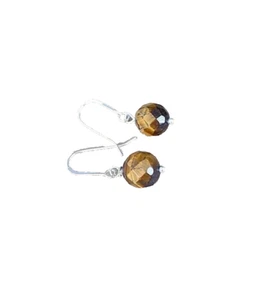 Facettierte  Tigeraugen  Edelstein 925 / Silber Ohrringe .10  mm,, (TNT- 7 ) - Imagen 1 de 1