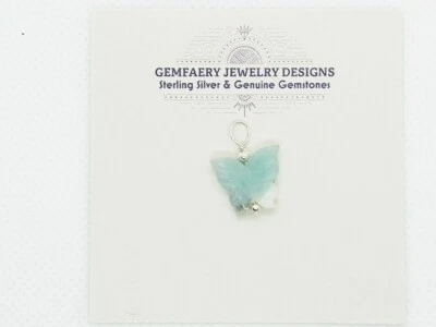 Sterling Silver Tiny AMAZONITE BUTTERFLY Gemstone Pendant #3382...Handmade USA - Image 1 of 4