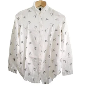 White Swallow Bird Black Print Relaxed Fit Button Divided by H&M Viscose Shirt 2 - Picture 1 of 10