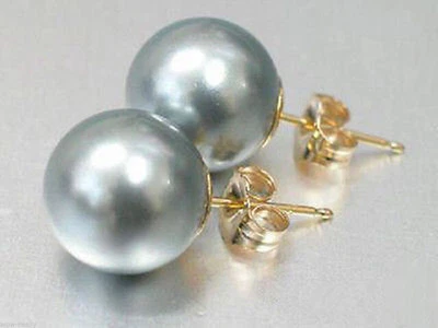 8-14mm Gray South Sea Shell Pearl gold plate Stud Women Lady Girl Party Earrings - Image 1 of 3