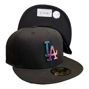 New Era Los Angeles Dodgers Metal Pack 59FIFTY Fitted Hat Black Iridescent 7 3/8 - Picture 1 of 10