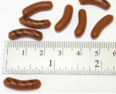 MONSTERMAGNETS Barbi Dollhouse Miniature Food Polish Dog Hotdogs Grilled Sausages BBQ Lot 👻🧲6