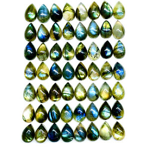 55 Pcs Natural Labradorite 9x6mm Pear Flashy Loose Cabochon Gemstones Lot