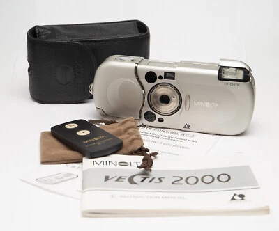 Cámara compacta apuntar y disparar Minolta Vectis 2000 IX fecha APS con estuche y control remoto Foto 1 de 4