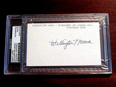 WELLINGTON MARA GIANTS FOOTBALL OWNER HOF SIGNED AUTO INDEX CARD PSA/DNA BEAUTY - Image 1 of 3