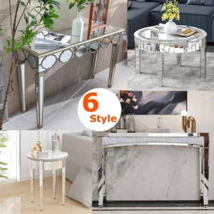 Glamour Sparkly Mirrored Console Table Diamond Coffee Table Living Room Entryway - Picture 1 of 83