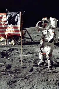 New 5x7 Photo: Astronaut Eugene Cernan Jump-Salutes Flag on Moon, Apollo 17 - Picture 1 of 1