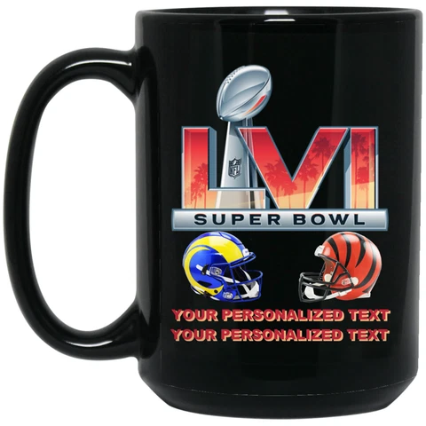 Personalized Super Bowl 56 2022 LVI Bengals Rams v1 Black 15oz Coffee Mug Cup Cover
