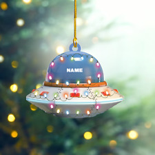 Light-Up Flying Saucer UFO Christmas Ornament, UFO Flat 2D Ornament For Kids