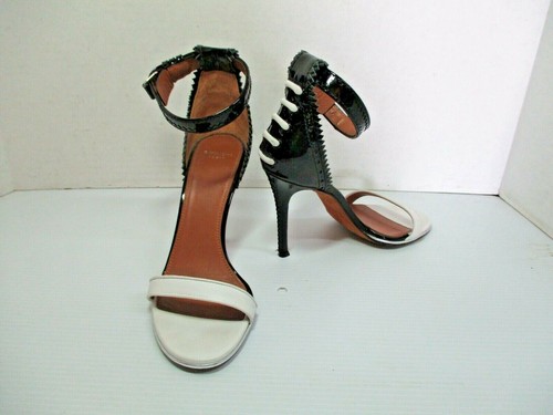 Sandalo Givenchy donna 4" tacco a stiletto nero brevettato ZigZag cinturino alla caviglia 37?
