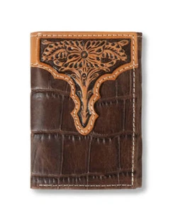 New! ARIAT CROCO TEXTURE TRIFOLD WALLET w/ Multiple slots ID Pocket Embossing - Picture 1 of 1