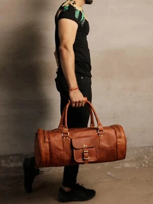 Echtes Leder Vintage Bag Duffle Weekend Gym Reisegepäck Brown Herrentasche - Bild 1 von 3