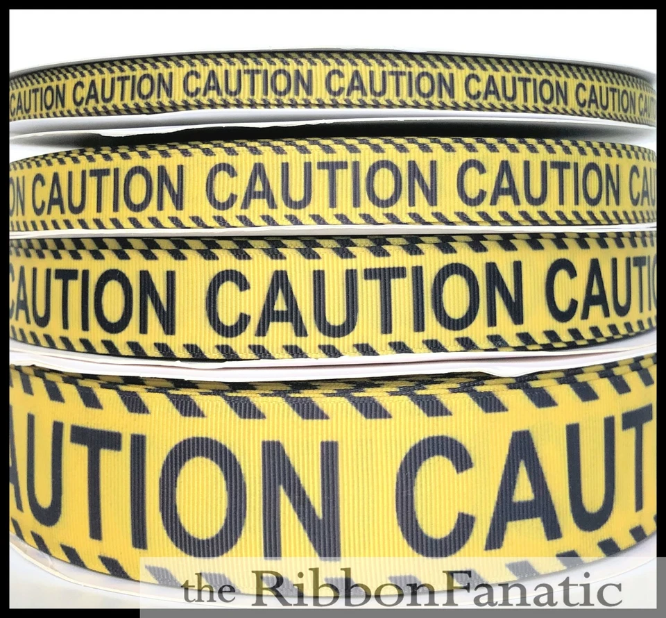 3yds  3/8" or 5/8" or 7/8" or 1.5" Caution Tape Yellow Black  Grosgrain Ribbon - Image 1 of 1