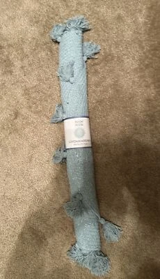 Cotton Braided Blue Rug 30 Inch Round With Knotted Fringe And Silver Accents - Image 1 of 4