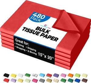 Red Tissue Paper for Gift Bags - 15" X 20" Bulk Tissue Paper Red 480 Sheets - 10 - Picture 1 of 12