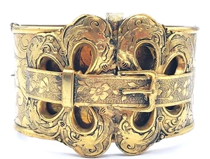 Stunning Large Vintage Brass Buckle Hinged Bracelet, with Etching and Filigree - Picture 1 of 7