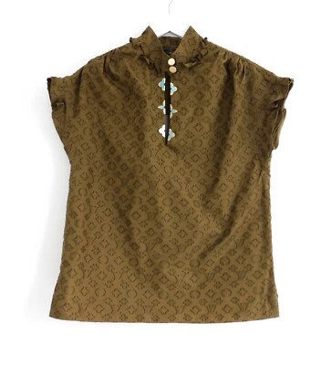 Louis Vuitton осени 2017 хаки монограмма оборки отделки блузка FR34/UK6 новый с Ярлыками - Изображение 1 из 4