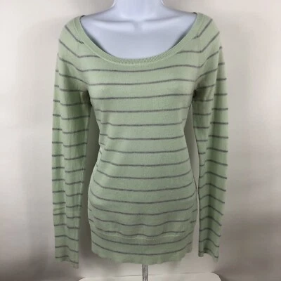 Gap Sweater Small Mint Green Striped Long Sleeve Round Neck Nylon Wool Blend - Image 1 of 4