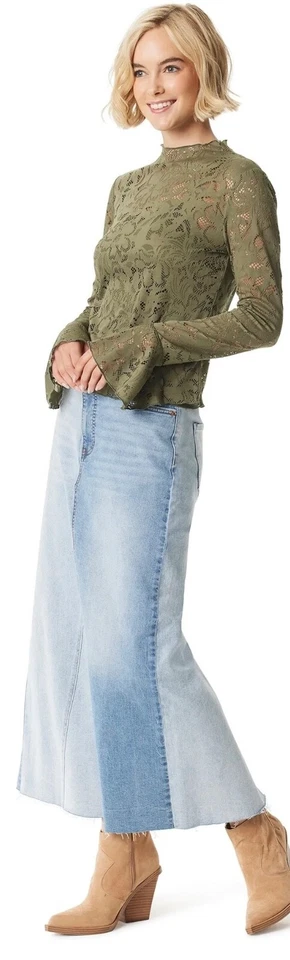 Женская эластичная хлопковая синяя джинсовая макси-юбка Jessica Simpson Lt/Med с необработанным подолом - Изображение 1 из 3