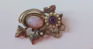 Beautiful Unmarked Mixed Faux Opal, Amethyst and Pearl Brooch - Picture 1 of 5