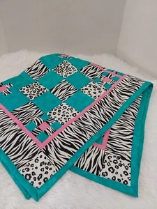 Handmade Baby Quilt Turquoise, Pink & Black And White Animal Prints 37" X 32" - Picture 1 of 3