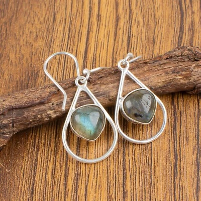 Labradorite Gemstone 925 Sterling Silver Earrings Handmade Fine Jewelry Gift - Image 1 of 3