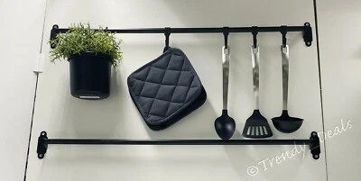 IKEA HULTARP кухни ванной рельсы стержень стали, черный 23 1/2» + 5 крючков комплект - новый - Изображение 1 из 4