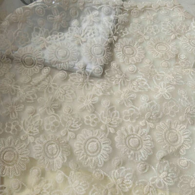 Rustic Organza Fabric Beige Flower Lace Fabric for Dress,Craft - Image 1 of 3