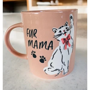 NEU Schöne rosa Fell Mama weiße Katze Kätzchen mit Schleife 20 Unzen Kaffee Tee Becher - Bild 1 von 3