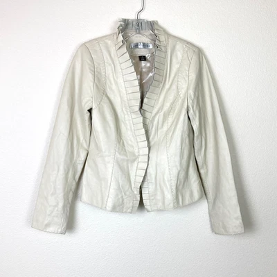 Larry Levine Women's Leather Jacket Size S Cream Hook in Front Lined - Image 1 of 4