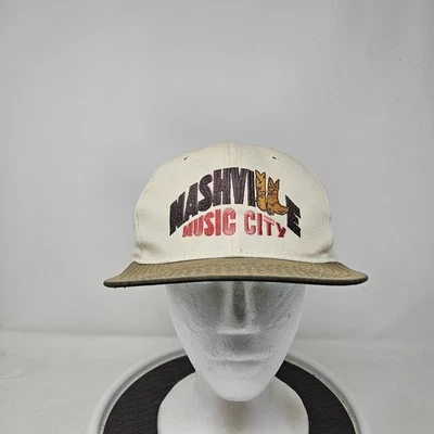 Vintage Nashville Music City Hat Cap Snap Back One Size Cream Brown Mens 90s - Image 1 of 4
