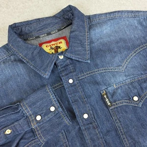 CINCH Denim Western White Pearl Snap Shirt Men's XL Blue Long Sleeve Modern - Picture 1 of 13