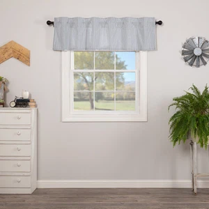 Sawyer Mill Farmhouse Blue White Ticking Stripe Valance Curtain 16x60 VHC Brands - Picture 1 of 8