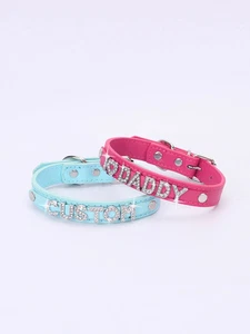 Collana personalizzata pelle strass nome lettere trendy sexy girocollo PU C4 - Foto 1 di 26