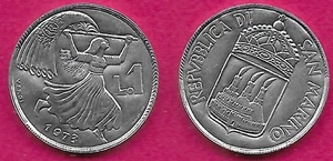 SAN MARINO 1 LIRE 1973 UNC 1 YEAR TYPE,291,000 MINTED,FREEDOM,GIRL WALKING RIGHT - Picture 1 of 1
