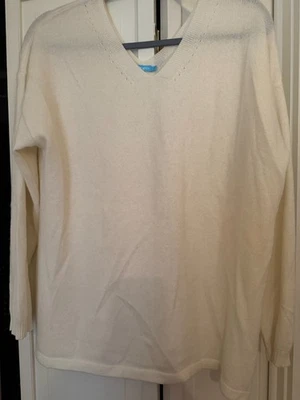 NUEVO sin ETIQUETAS 100% CACHEMIR J. McLaughlin Suéter Para Mujer Cuello en V Marfil L Foto 1 de 4