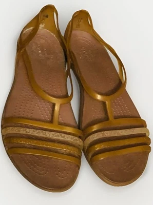 Crocs Women's Tan Slip-On Peep Comfort Strappy Ballet Flats Jelly Sandals Size 9 - Image 1 of 4