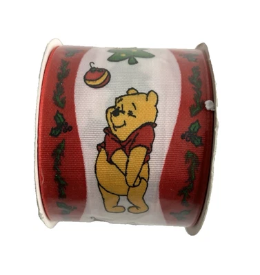 New Winnie the Pooh Christmas Ribbon Gift Wrapping 2.25" x 3 yards Germany Vtg - Image 1 of 4